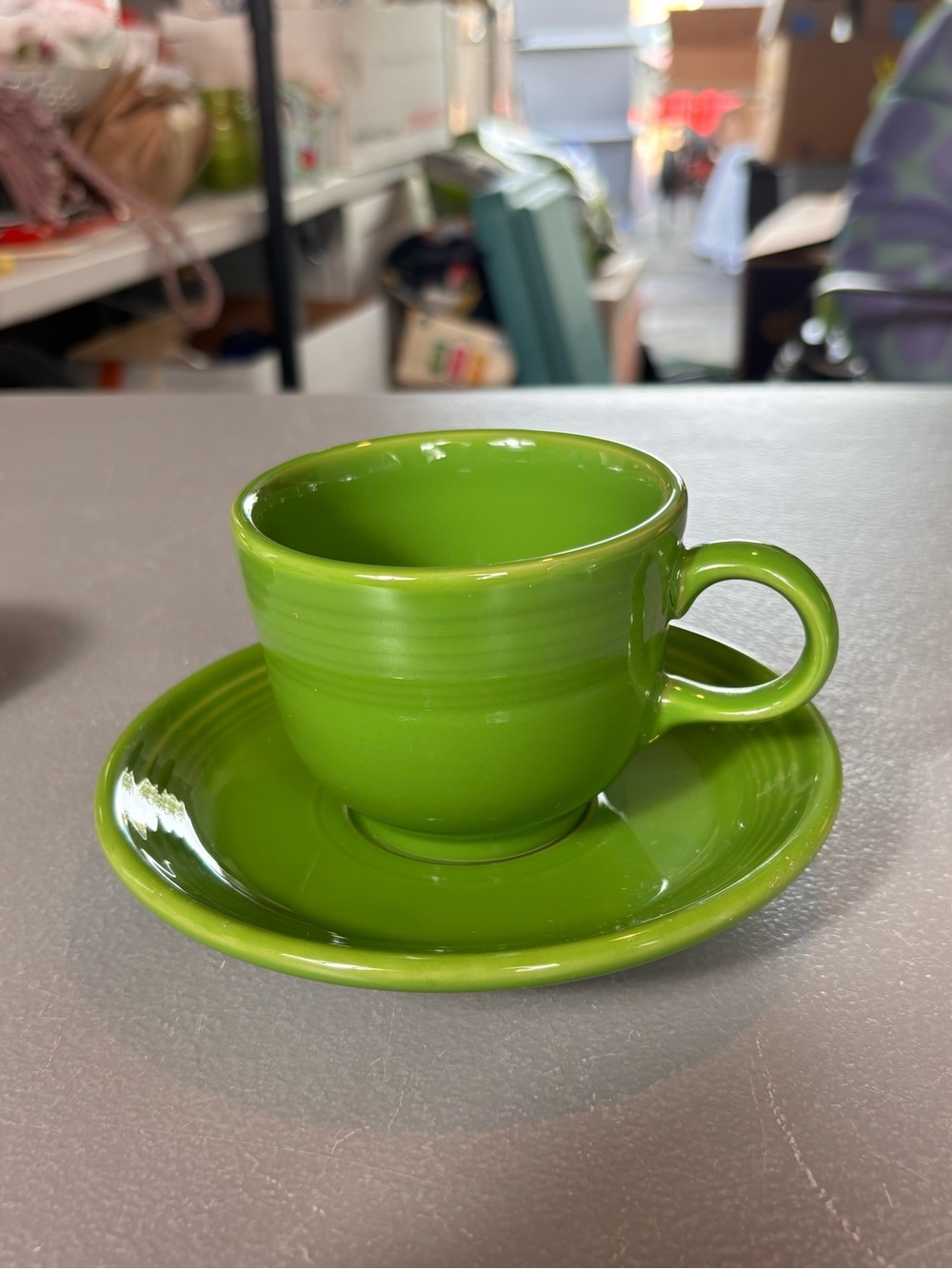Fiesta Shamrock Green Flat Cup & Saucer Set Homer Laughlin USA Retired